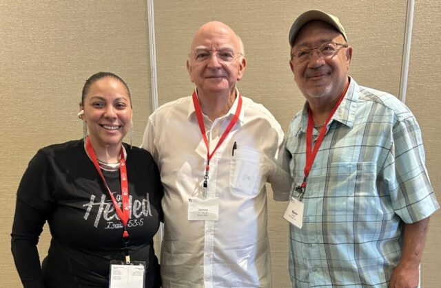 Fr. James Hanvey, SJ, Secretary for the Service of the Faith for the worldwide Society of Jesus in Rome, with ISP alumni leaders Angelica Santana and Kevin Graves.
